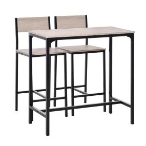 Conjunto mesa alta de cocina con 2 taburetes, estilo industrial, 89x45x87 cm, natural y negro
