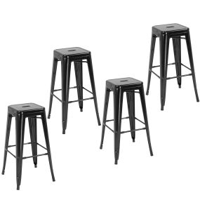 Conjunto de 4 taburetes de bar industriales apilables con reposapiés 43x43x76 cm negro
