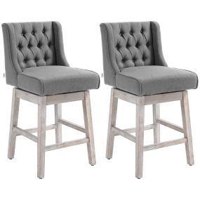 Juego de 2 taburetes de bar con respaldo giratorios 180° de cocina, patas de madera, gris