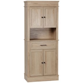 Alacena de cocina aparador auxiliar para microondas con 4 puertas 1 cajón y estante abierto roble 74x39,5x183 cm