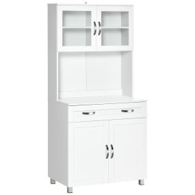 Mueble Aparador auxiliar de Cocina Alacena Buffet Armario de Comedor con Estantes Interiores Ajustables y Cajón 80x48x170 cm Blanco