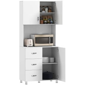 Alacena de cocina moderna con 3 cajones, 3 puertas y estantes ajustables 80x39,5x183,5 cm blanco