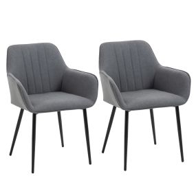 Pack de 2 sillas de comedor modernas gris oscuro con asiento acolchado, respaldo curvo y reposabrazos, patas de metal
