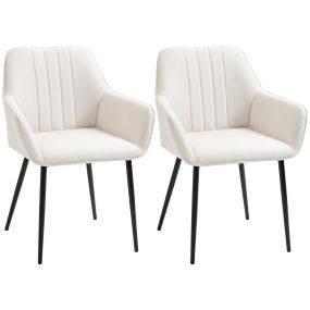 Pack de 2 sillas de comedor modernas beige con asiento acolchado, respaldo curvo y patas de metal
