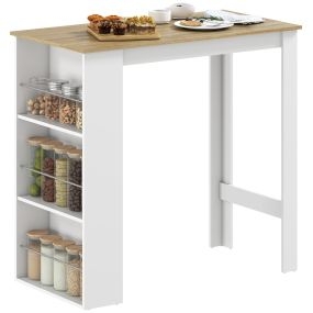 Mesa alta de bar con 3 estantes laterales, estilo moderno, 112x57x106 cm, blanco
