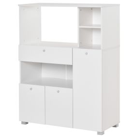 Mueble auxiliar de cocina para microondas con cajón, estantes, 3 puertas y 3 compartimientos, 90x40x120 cm, blanco