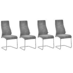 Juego de 4 sillas de comedor tapizadas en terciopelo gris con patas de acero