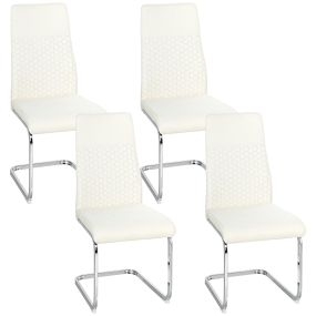 Juego de 4 sillas de comedor tapizadas en terciopelo color crema con patas de acero