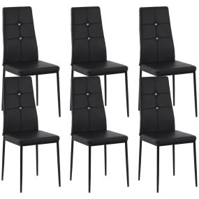 Juego de 6 sillas de comedor tapizadas en PU negras con respaldo alto y patas de acero