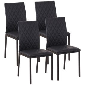 Pack de 4 sillas de comedor modernas, respaldo alto, cuero sintético, patas de acero, negro