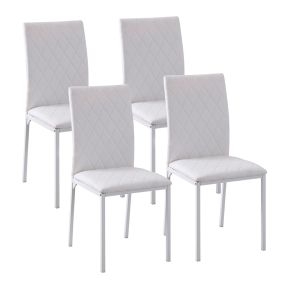 Pack de 4 Sillas de Comedor, Sillas de Cocinas Modernas, Respaldo Alto con Costuras Decorativas de Diamantes, Tapizadas en Cuero Sintético, Patas de Acero, Carga 120 kg, Blanco