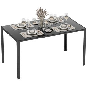 Mesa de comedor rectangular de cristal para 6 personas con patas de metal 140x80x75 cm negro