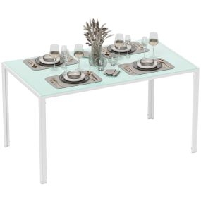 Mesa de comedor de cristal rectangular para 6 personas con patas de metal 140x80x75 cm blanco