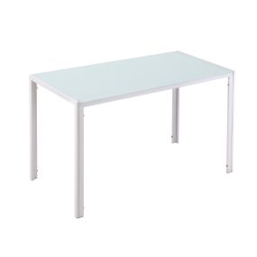Mesa de comedor de cristal rectangular para 4-6 personas con patas de metal 120x60x75 cm blanco