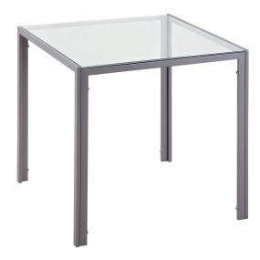 Mesa de comedor de cristal rectangular para 4 personas con patas de metal gris 75x75x75 cm