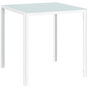 Mesa de Comedor de Cristal, Mesa Cuadrada para 4 Personas con Patas de Metal, para Cocina, Salón, 75x75x75 cm, Blanco