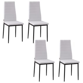 Pack de 4 sillas de comedor modernas tapizadas en lino sintético con respaldo alto y patas de metal, blancas