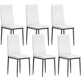 Pack de 6 sillas de comedor modernas tapizadas en lino sintético con respaldo alto y patas de metal blancas