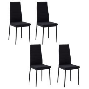Pack de 4 Sillas de Comedor Modernas, Sillas de Cocina Tapizadas en Lino Sintético con Respaldo Alto y Patas de Metal, para Salón, Negro