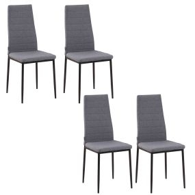 Pack de 4 sillas de comedor modernas tapizadas en lino sintético con respaldo alto y patas de metal, gris