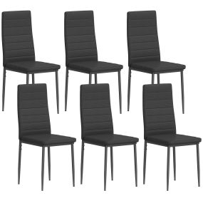 Pack de 6 Sillas de Comedor Modernas, Sillas de Cocina Tapizadas en Lino Sintético con Respaldo Alto y Patas de Metal, para Salón, Negro