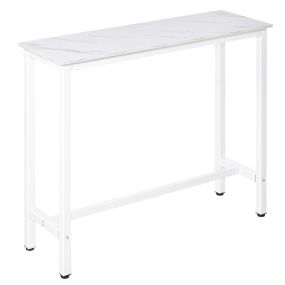 Mesa de bar alta con encimera de melamina efecto marmoleado y patas de acero 120x40x100 cm blanco