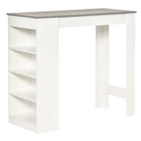 Mesa alta tipo bistró de cocina con estantería de 4 niveles de melamina blanco y gris 115x50x102,7 cm