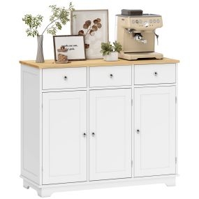 Aparador de cocina blanco con 3 cajones, 3 puertas y estantes ajustables 101x40x85 cm