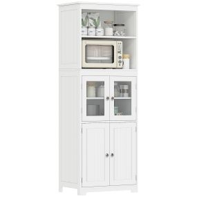 Alacena de cocina blanca con 4 puertas, 2 estantes abiertos y estante ajustable 60x30x162 cm