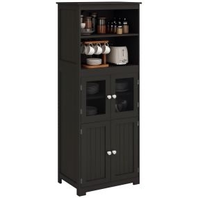 Alacena de cocina con 4 puertas, 2 estantes abiertos y estante ajustable 60x30x162 cm negro