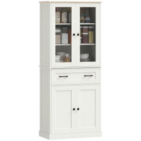 Alacena de Cocina, Mueble Auxiliar de Cocina con 2 Puertas de Acrílico, Cajón Grande, Estantes Ajustables, para Comedor, 76x40x182,5 cm, Crema