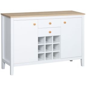 Aparador de cocina con botellero 2 cajones 2 puertas estantes ajustables 110x35x75 cm blanco
