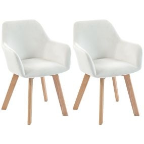 Pack de 2 sillas de comedor modernas tapizadas en terciopelo, blanco crema, 54x57x80 cm