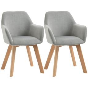 Pack de 2 sillas de comedor modernas tapizadas en terciopelo gris con respaldo y reposabrazos 54x57x80 cm