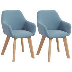 Pack de 2 sillas de comedor modernas tapizadas en terciopelo azul claro 54x57x80 cm