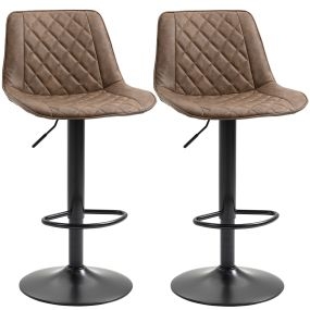 Juego de 2 taburetes de bar giratorios ajustables 86-106 cm tapizados en cuero sintético marrón