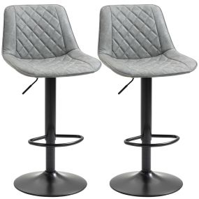 Juego de 2 taburetes de bar giratorios ajustables 86-106 cm tapizados en cuero sintético gris