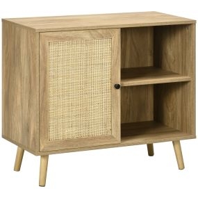 Aparador de cocina con puerta de ratán y 2 estantes 80x39x70 cm natural