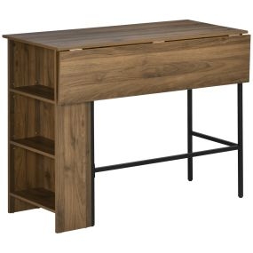 Mesa de bar extensible con 3 estantes de almacenamiento y marco de metal 120x76x91,4 cm marrón