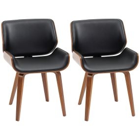 Pack de 2 sillas de comedor tapizadas en cuero sintético negro con patas de madera