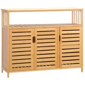 Aparador de bambú de 3 puertas ranuradas con estantes 100x35x82 cm natural