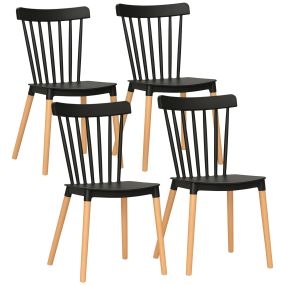 Juego de 4 sillas de comedor nórdicas con respaldo alto, asiento de polipropileno y patas de haya, negro