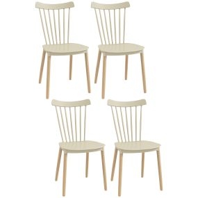 Juego de 4 sillas de comedor nórdicas con respaldo alto, asiento de polipropileno y patas de madera de haya, natural, 48x52,5x83 cm