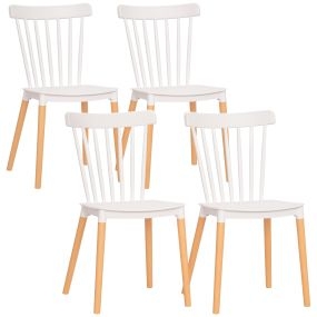Juego de 4 sillas de comedor nórdicas con respaldo alto, polipropileno y patas de haya, blanco