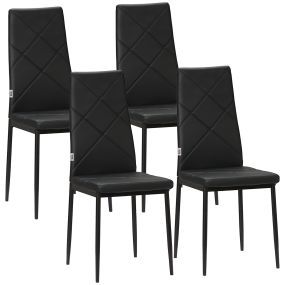 Pack de 4 sillas de comedor modernas tapizadas en cuero sintético negro con respaldo alto y patas de acero