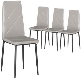 Pack de 4 sillas de comedor modernas tapizadas en cuero sintético gris con respaldo alto y patas de acero