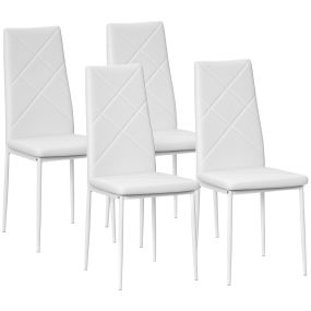 Pack de 4 sillas de comedor modernas tapizadas en cuero sintético blanco con respaldo alto y patas de acero