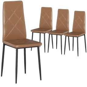 Pack de 4 sillas de comedor modernas tapizadas en cuero sintético marrón con respaldo alto y patas de acero