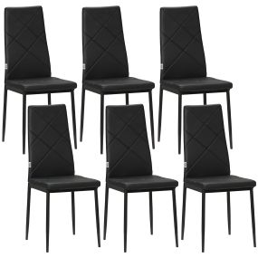Pack de 6 sillas de comedor modernas tapizadas en cuero sintético negras con respaldo alto y patas de acero