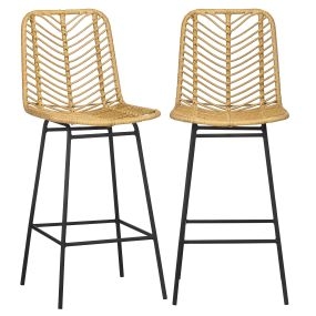 Conjunto de 2 taburetes de bar modernos de ratán sintético y acero natural 42,5x52x102 cm